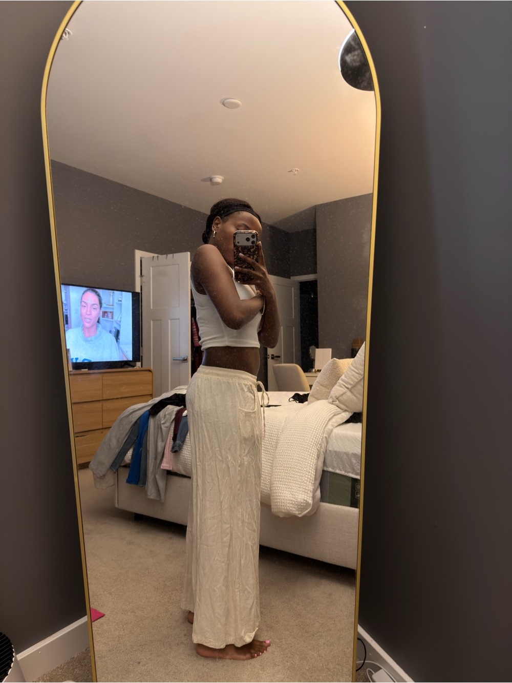 Amazon Cream Wide-Leg Drawstring Pants - Picture 2 of 3